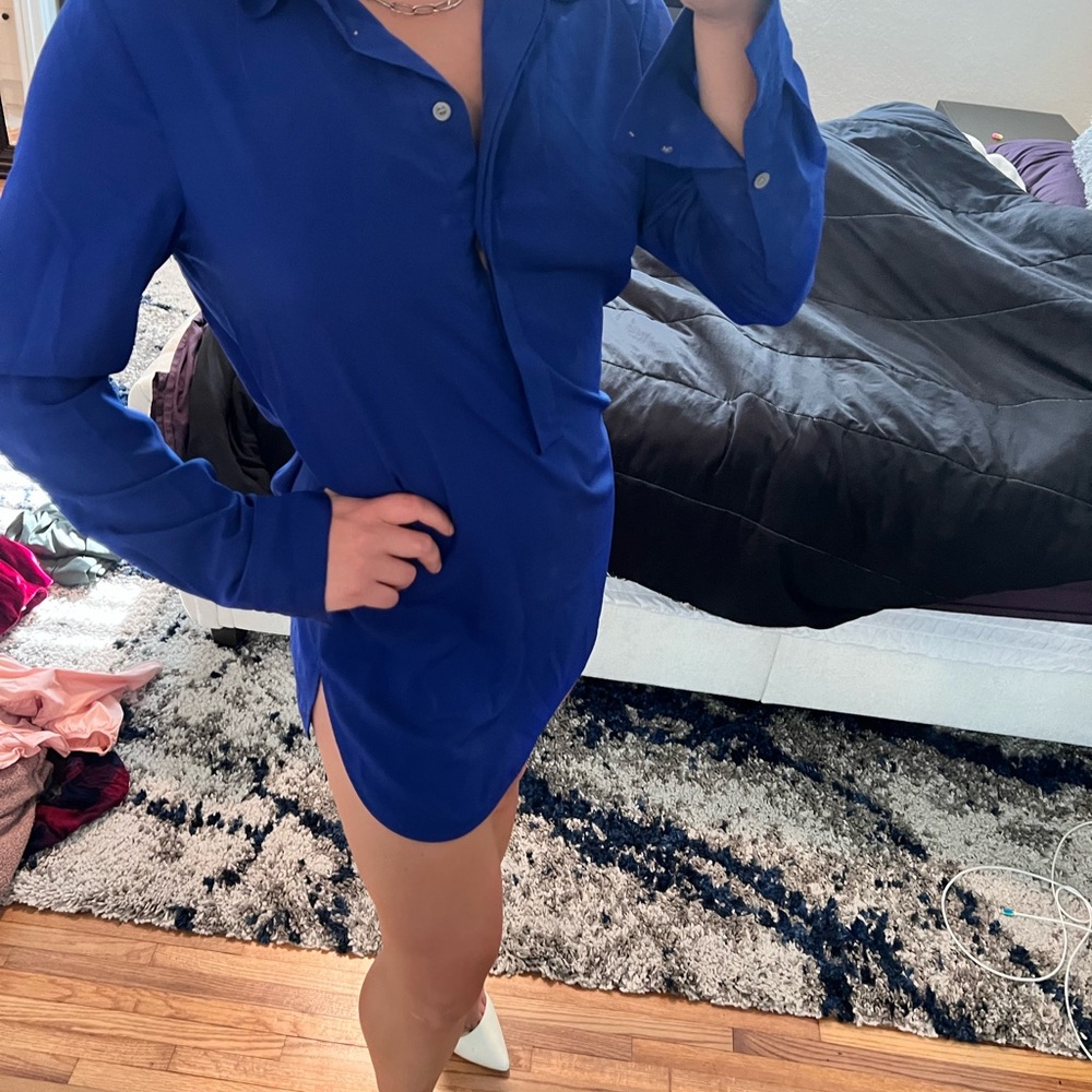 Vince Camuto collared shirt Dress Royal Blue - Picture 3 of 4